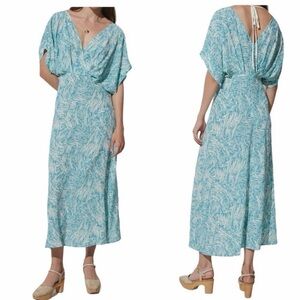 NWOT Rachel Comey Silk Double V-Neck Isarco Dress in Aqua Strokes Size 6